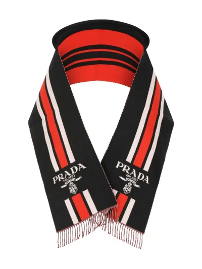 PRADA STRIPED LOGO SCARF