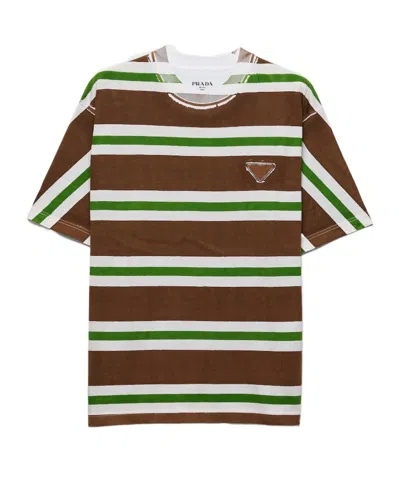 Prada Striped Logo-patch T-shirt In Animal Print