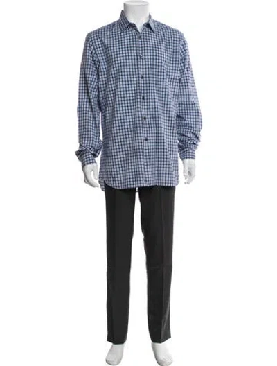 Pre-owned Prada Striped Long Sleeve Dress Shirt In Blue