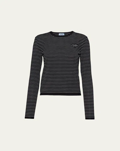 Prada Striped Long-sleeve Shirt In F0964 Bianco Nero