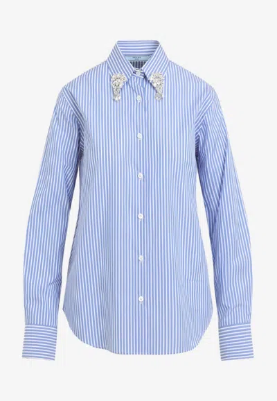 Prada Striped Long-sleeved Shirt In Blue