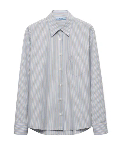 Prada Striped Long-sleeved Shirt In Blue