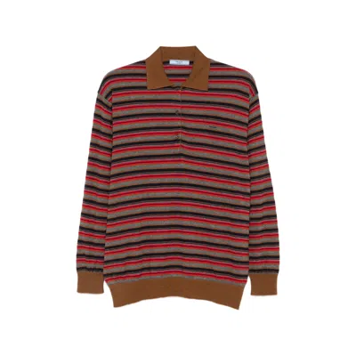 Prada Striped Long-sleeve Polo Top In Multi