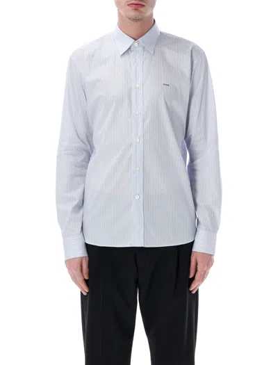 Prada Striped Long-sleeved Cotton Shirt In Blue