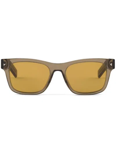 Prada Striped Metal Detail Rectangle-frame Sunglasses In Yellow
