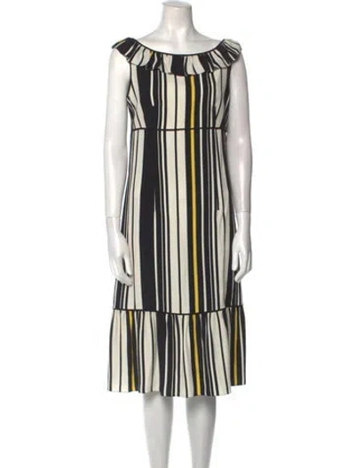 Pre-owned Prada Striped Midi Length Dress In Black