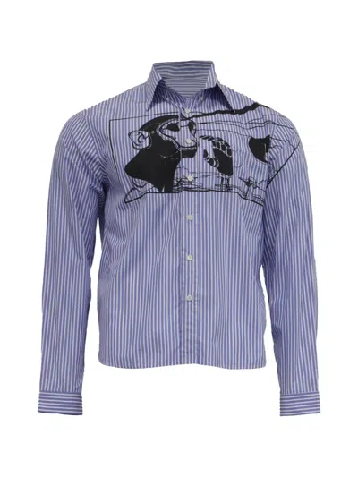 Pre-owned Prada Striped Monkey-print Shirt In Blue