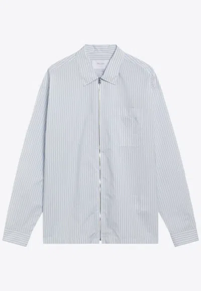 PRADA STRIPED-MOTIF ZIP-UP SHIRT