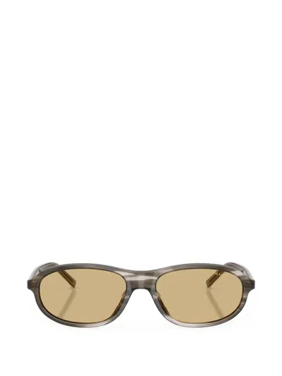 Prada Striped Oval-frame Sunglasses In Gray