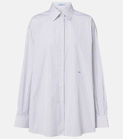 Prada Striped Oversized Cotton Poplin Shirt In Blue