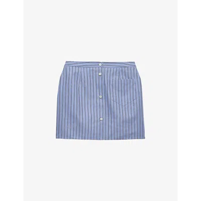 Prada Womens Blue Striped Patch-pocket Cotton Mini Skirt