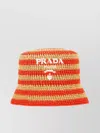 PRADA STRIPED PATTERN KNITTED RAFFIA HAT