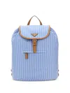 Prada Striped-pattern Leather-trimmed Backpack In Blue