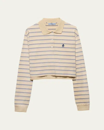 Prada Striped Pique Polo Shirt In Nude