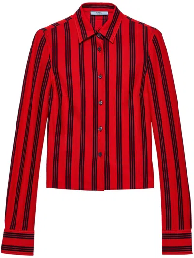 Prada Straight Button Down Top In F0011 Rosso