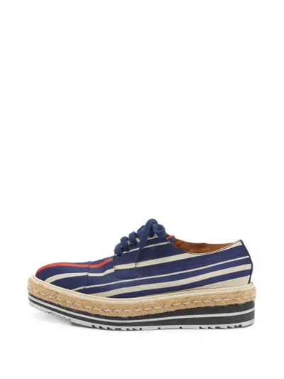 Pre-owned Prada Striped Platform Derby Shoes In Blue