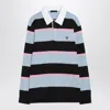 Prada Men's Striped Polo In Blue