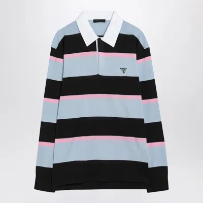 Prada Striped Polo In Silk And Cotton In Multi