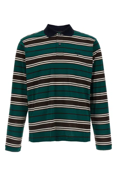 Prada Striped Polo Shirt In Green
