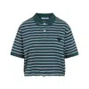 Prada Striped Cotton Pique Cropped Polo Shirt In Blue