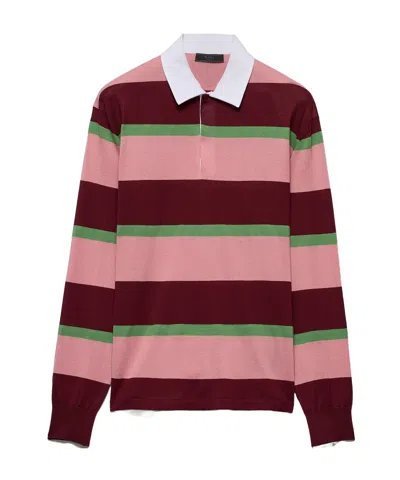 PRADA STRIPED SILK AND COTTON POLO SHIRT