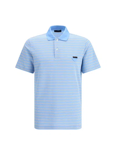 Prada Embroidered Piquet Polo Shirt In Blue