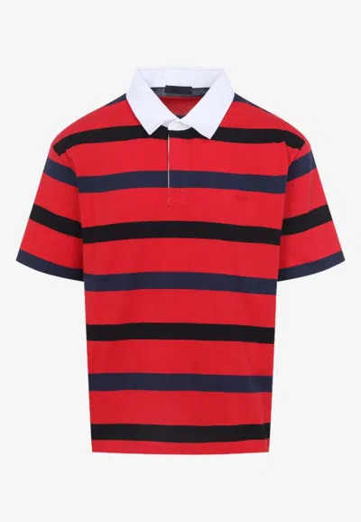 Prada Striped Polo T-shirt In Red