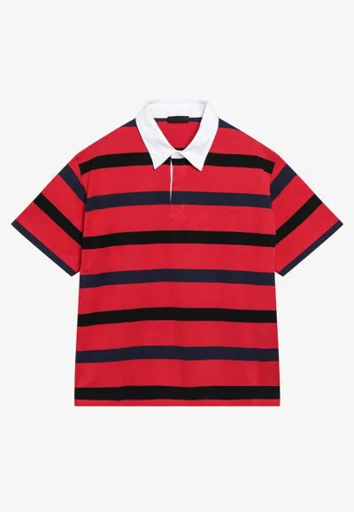 Prada Striped Polo T-shirt In Red