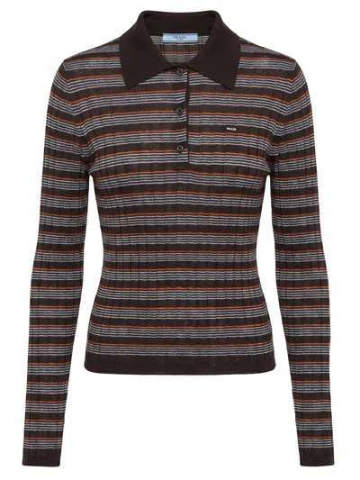 Prada Striped Polo-neck Sweater In Brown