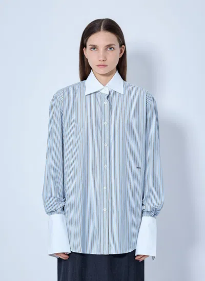 Prada Striped Poplin Long-sleeved Shirt In Blue