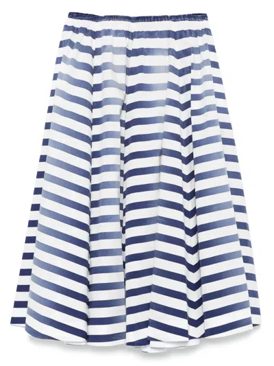 Prada Blue Striped Poplin Midi Full Skirt