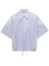 Prada Striped Old Poplin Polo Shirt In Blue