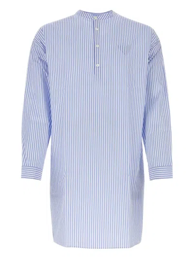 Prada Man Embroidered Poplin Shirt In Blue