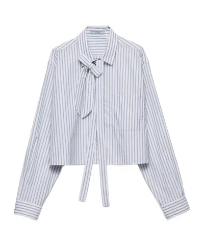 Prada Striped Poplin Shirt In Blue