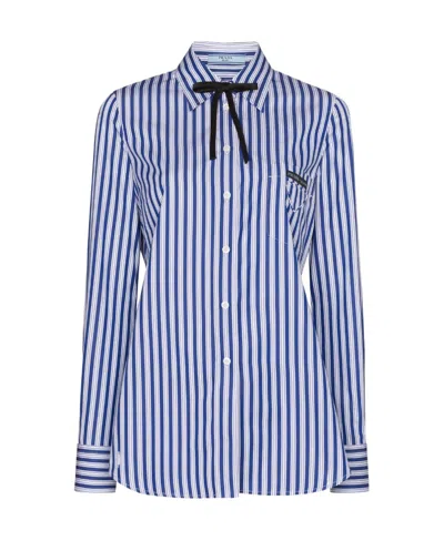 Prada Striped Poplin Shirt In Blue