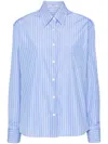 Prada Striped Poplin Shirt In F0013 Light Blue