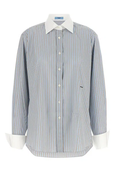 Prada Relaxed Cotton Poplin Shirt Vertical Stripes In Blue
