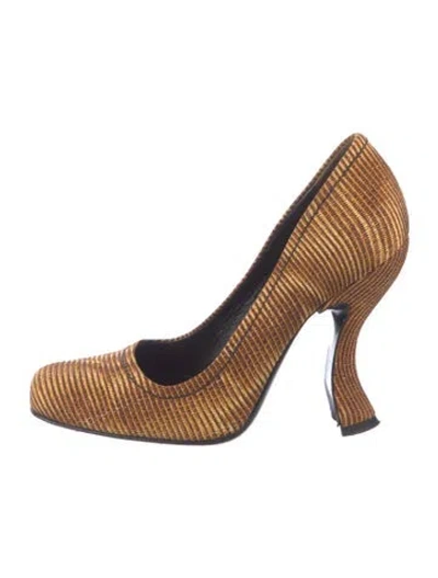 Pre-owned Prada Striped Pumps In Brown