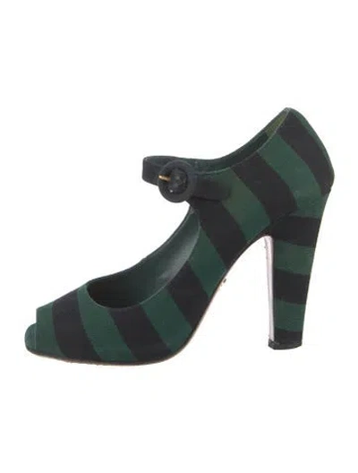 Pre-owned Prada Striped Pumps In Green