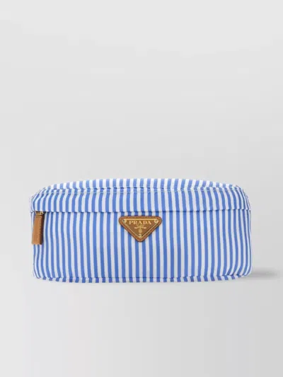 Prada Striped Re-nylon Belt Bag With Buckle Detail In Blue