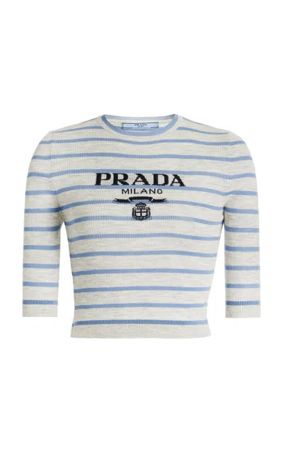 PRADA STRIPED RIBBED-KNIT WOOL TOP