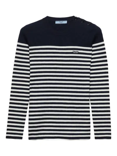Prada Striped Ribbed Sweater In Black