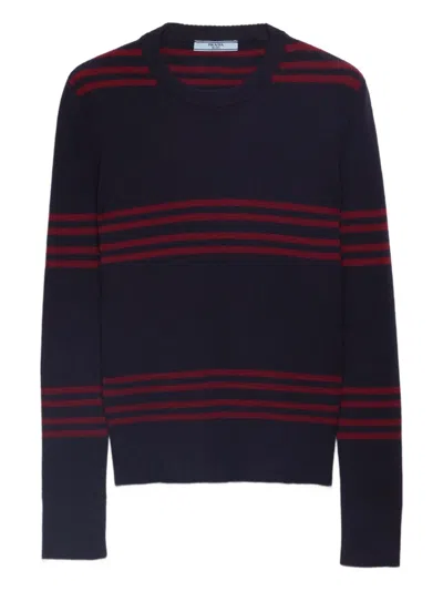Prada Striped Ribbed Sweater In Blue