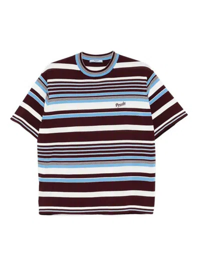 Prada Amaranth And Light Blue Striped Cotton T-shirt In Multi