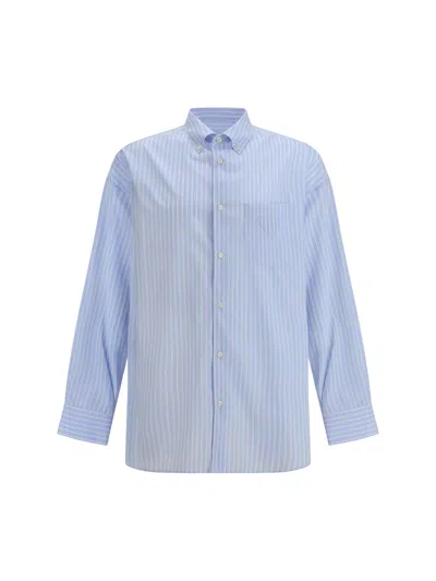 Prada Men's Riga Cotton Stripe Sport Shirt In Astro+bianco