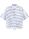 Prada Striped Old Poplin Polo Shirt In Blue