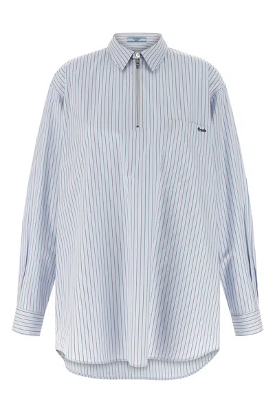 Prada Chevron Striped Oversized Cotton Shirt In Blue