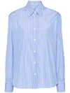 Prada Striped Poplin Shirt In Blue