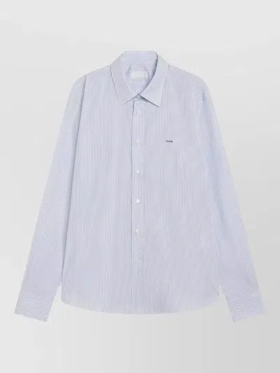 Prada Striped Shirt Long Sleeves Point Collar In Blue