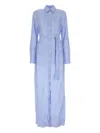 Prada Lapel Long-sleeved Shirt Dress In Blue